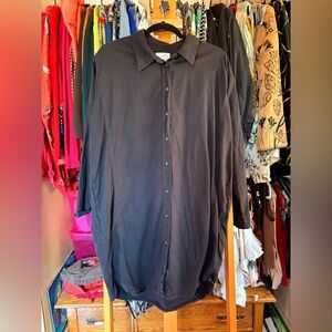 Black Button-Up Shirt Dress with Dolman Sleeves
